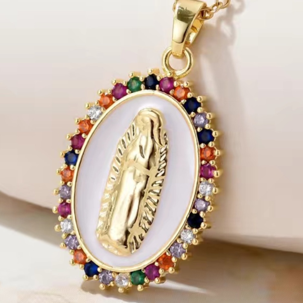 Cubic Zirconia Virgin Mary Necklace